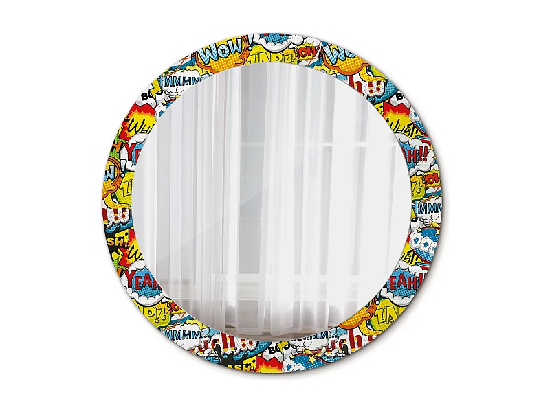 Miroir rond décoratif - Motif style bande dessinée - 80 cm