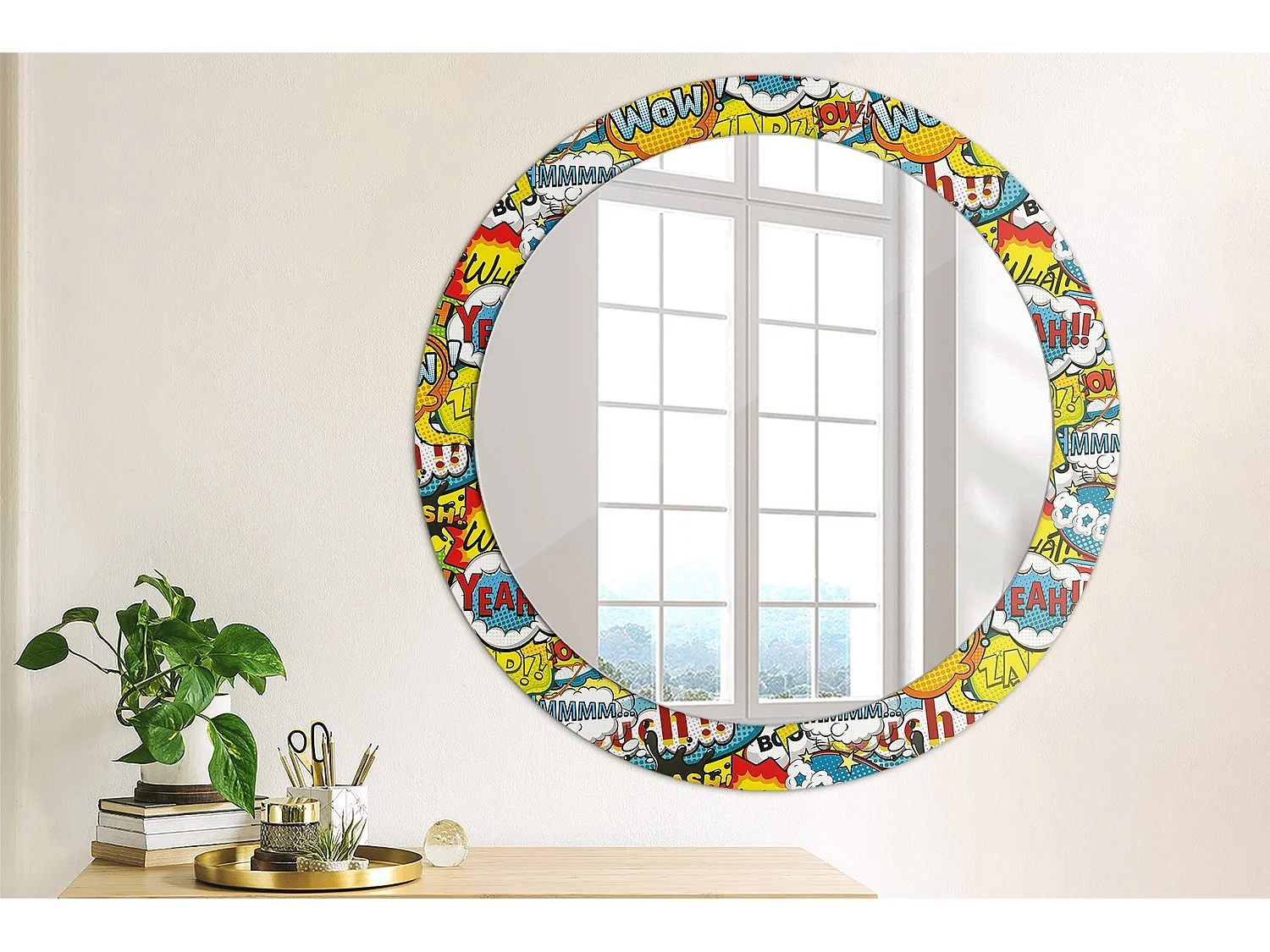 Miroir rond décoratif - Motif style bande dessinée - 80 cm