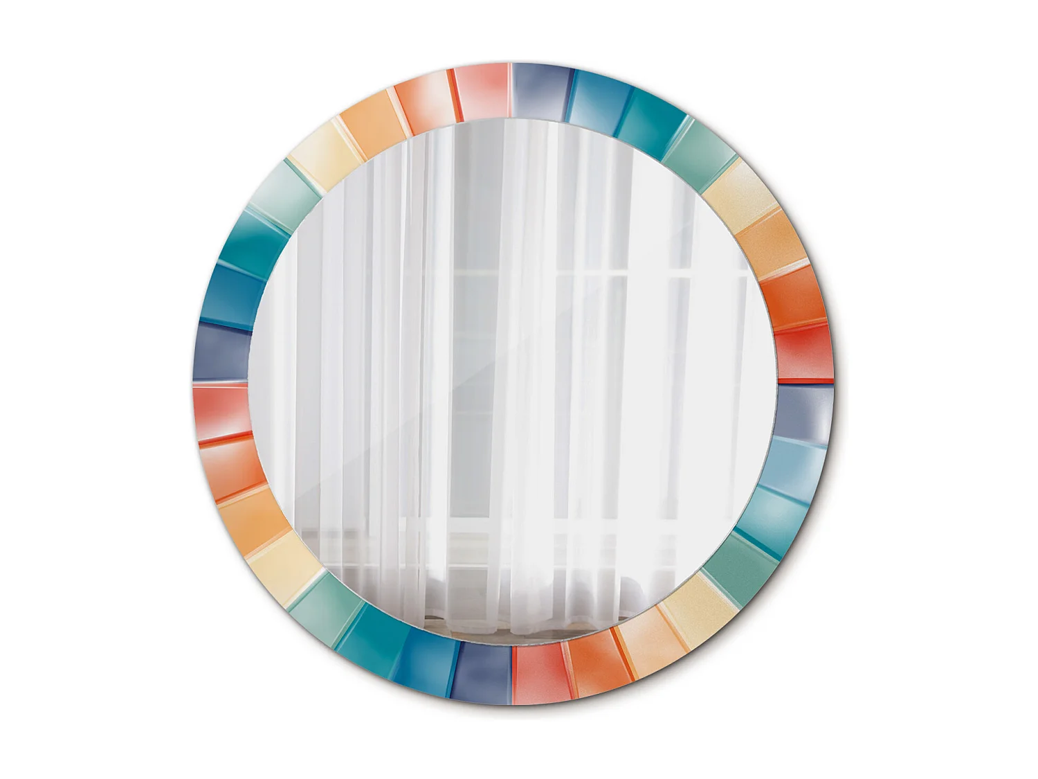 Miroir rond décoratif - Carreaux Rayons Colorés - 80 cm
