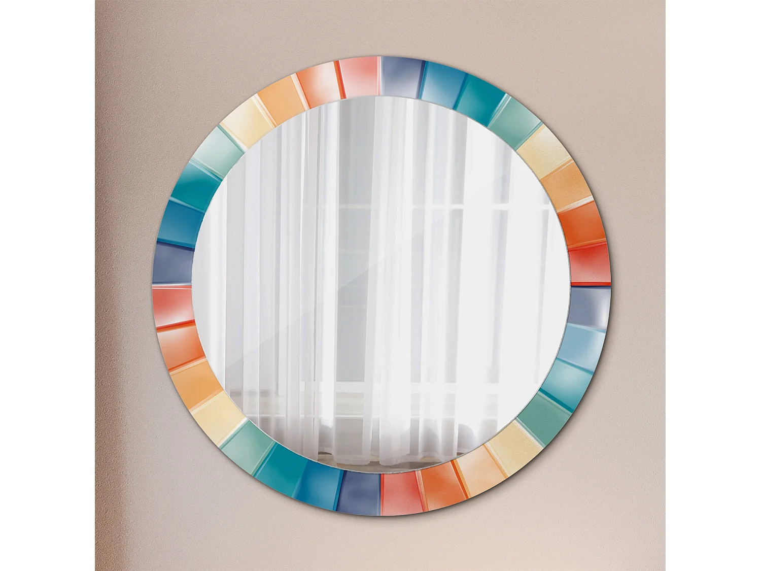 Miroir rond décoratif - Carreaux Rayons Colorés - 80 cm