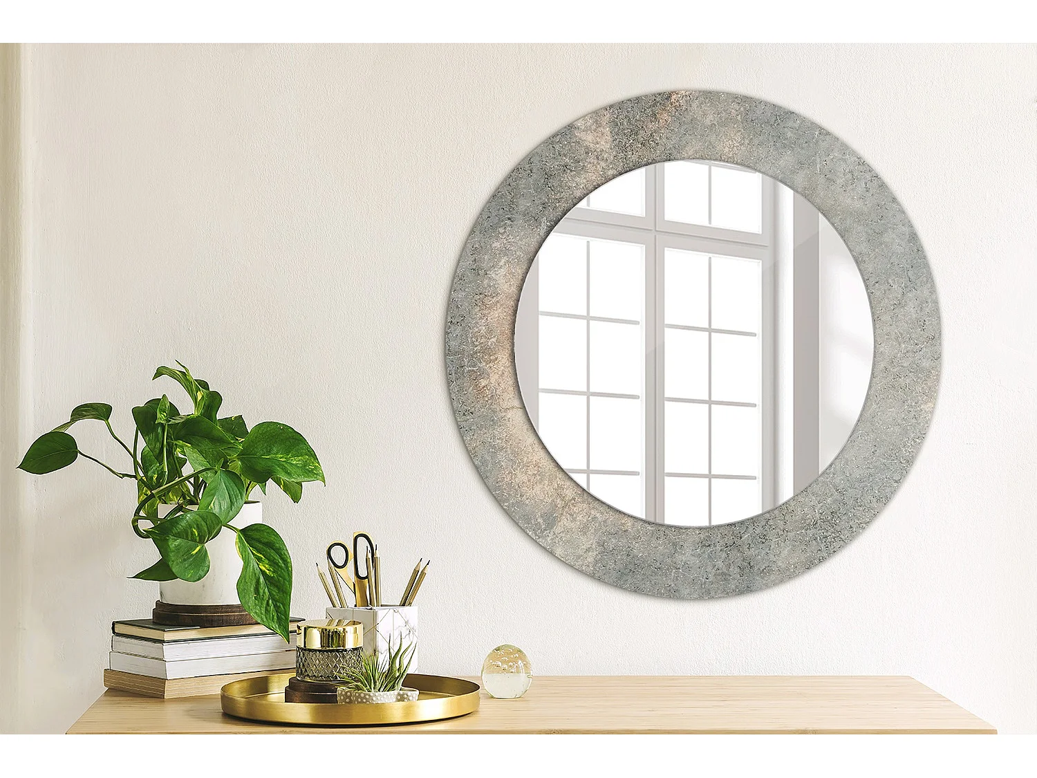 Decoratieve ronde spiegel - vintage beton - 50 cm