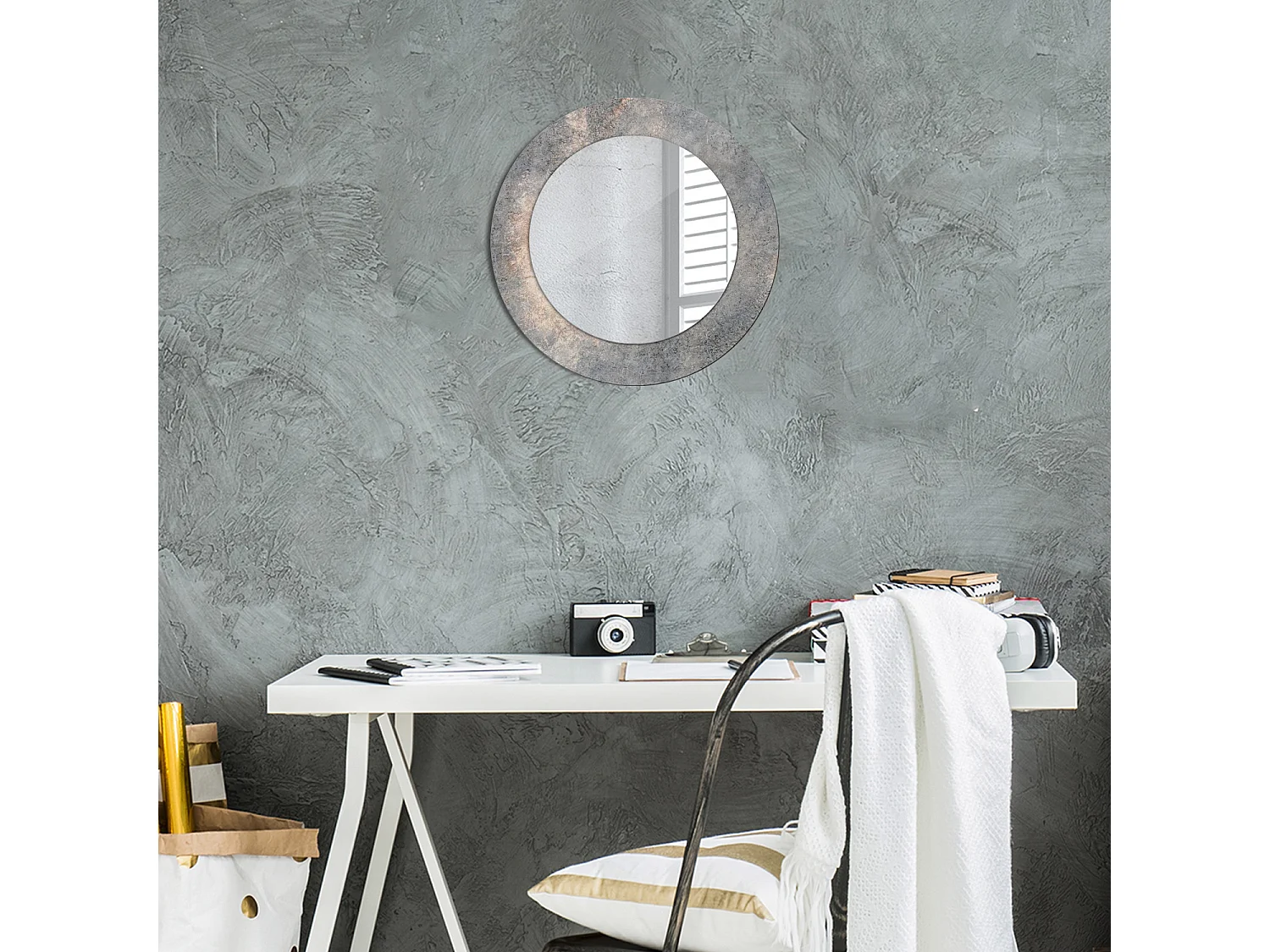 Miroir rond décoratif - Béton vintage - 50 cm