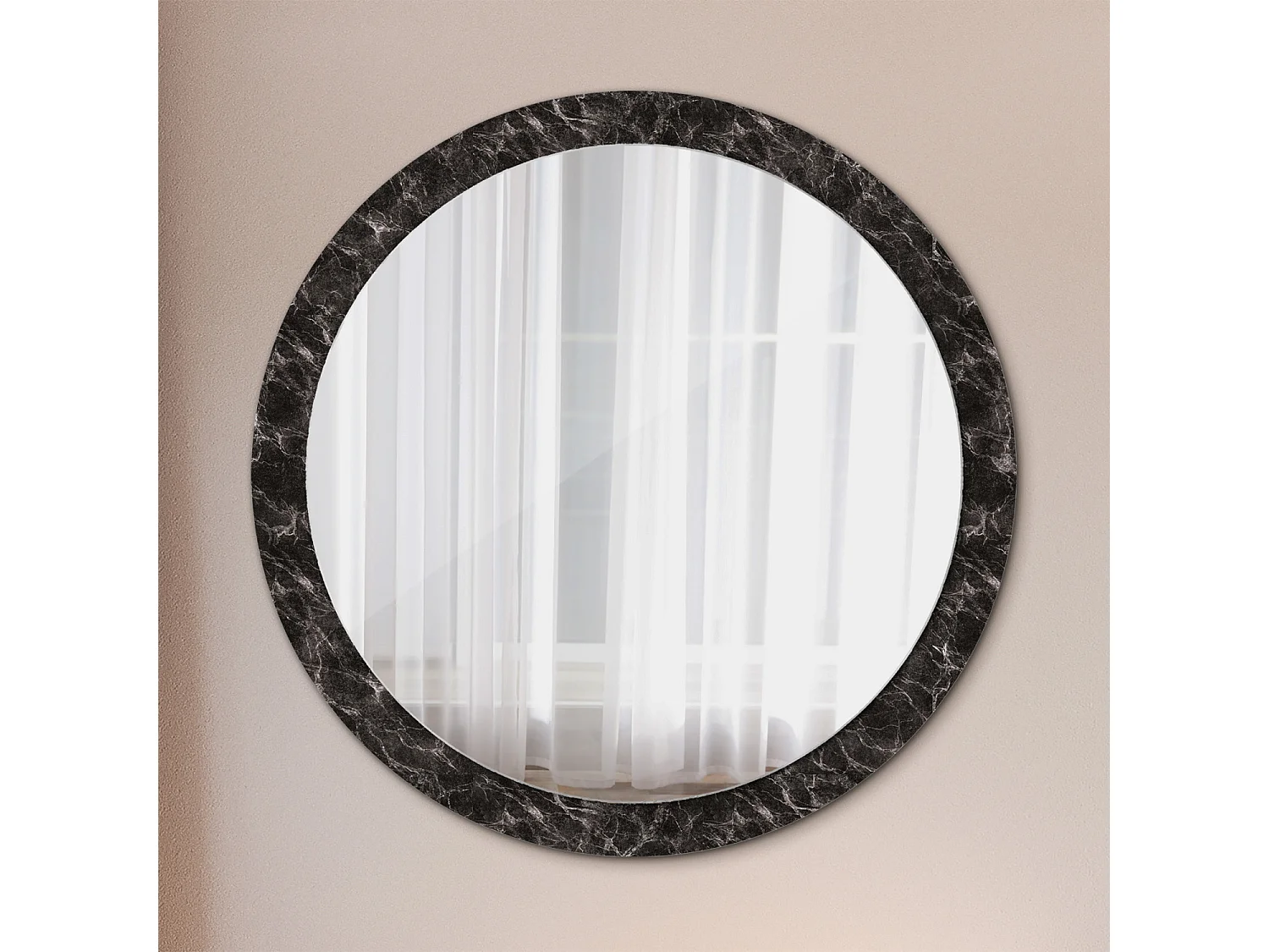 Miroir rond décoratif - Marbre noir - 100 cm