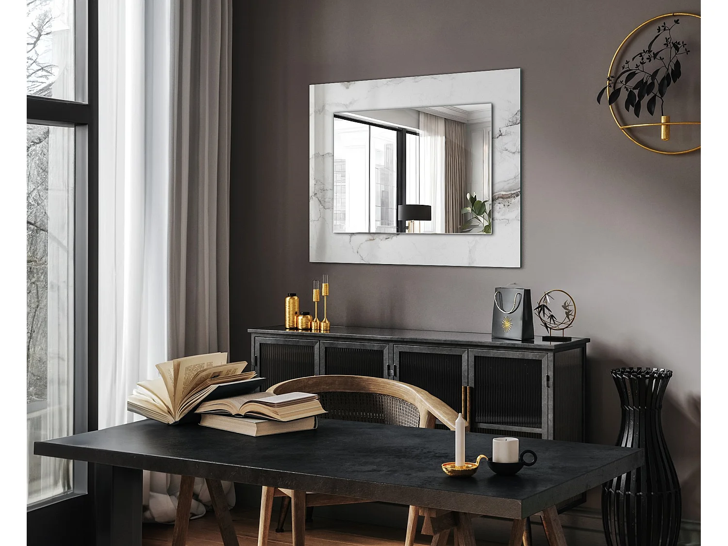 Dekorativer Spiegel mit Rahmen, Marmormuster, 80 x 60 cm