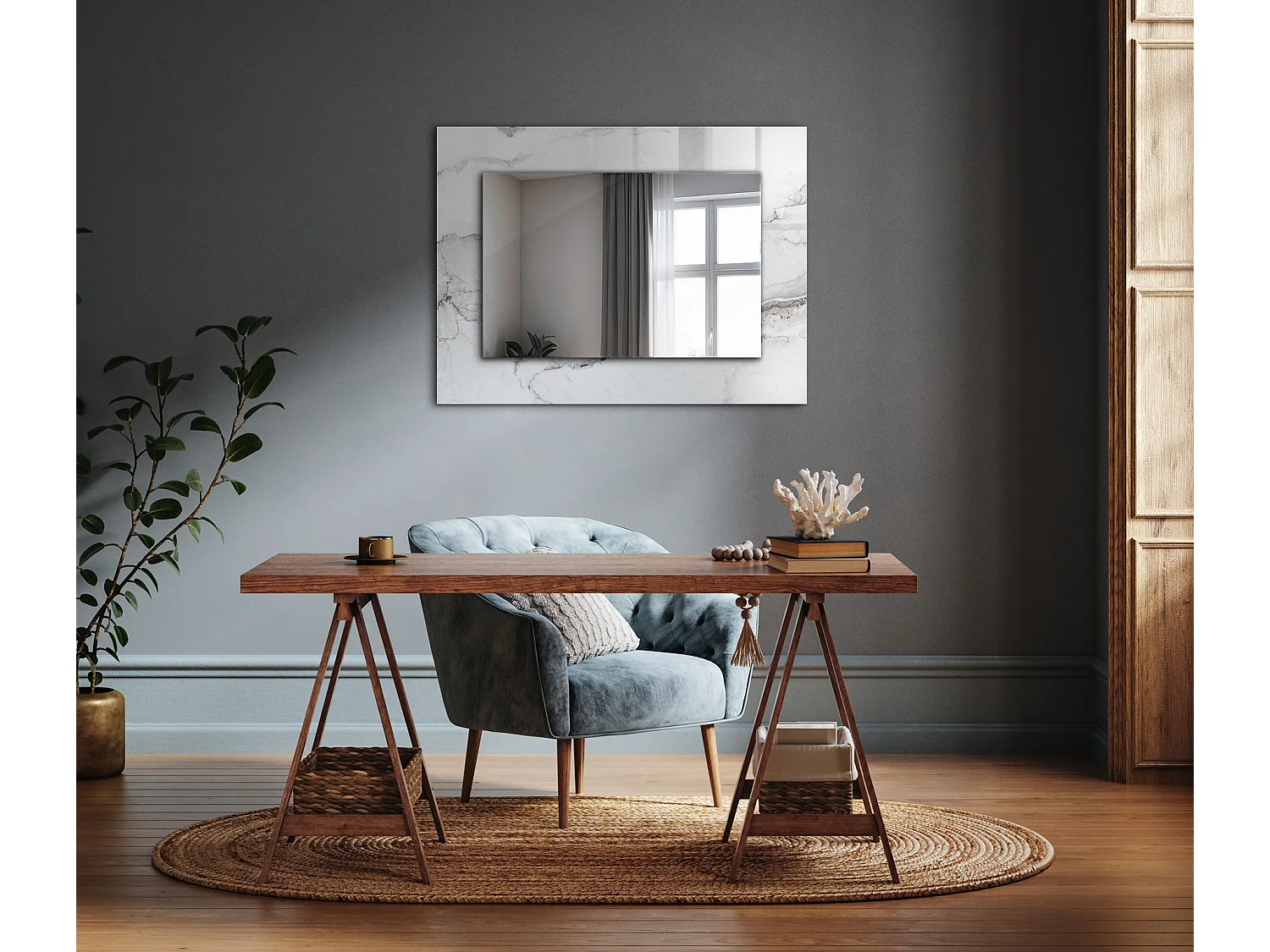 Dekorativer Spiegel mit Rahmen, Marmormuster, 80 x 60 cm