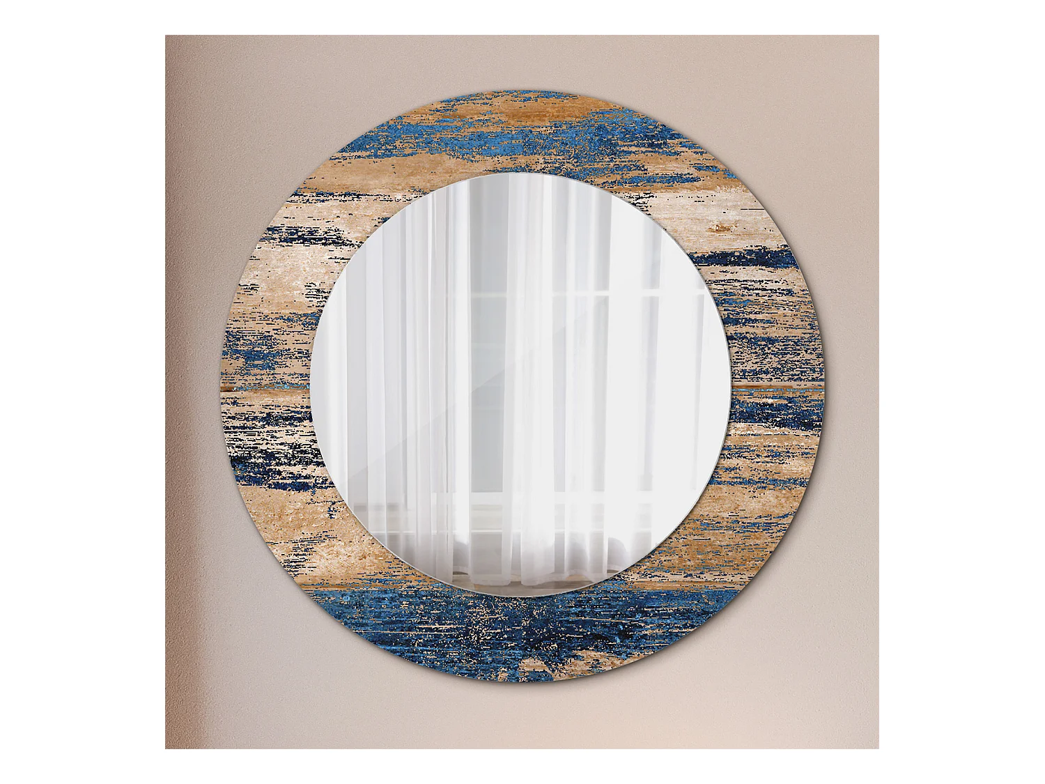 Dekorativer runder Spiegel - Abstraktes Holz - 50 cm