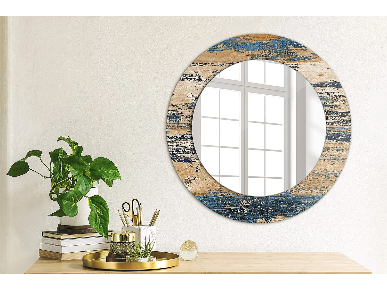 Dekorativer runder Spiegel - Abstraktes Holz - 50 cm