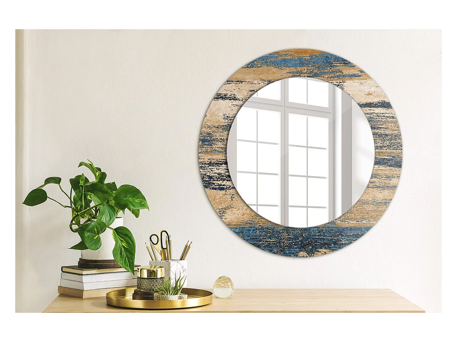 Dekorativer runder Spiegel - Abstraktes Holz - 50 cm