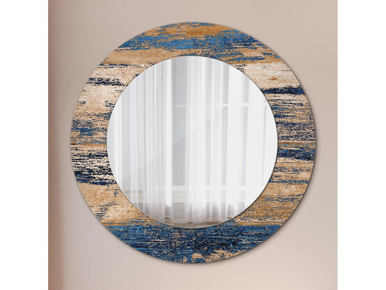 Dekorativer runder Spiegel - Abstraktes Holz - 50 cm