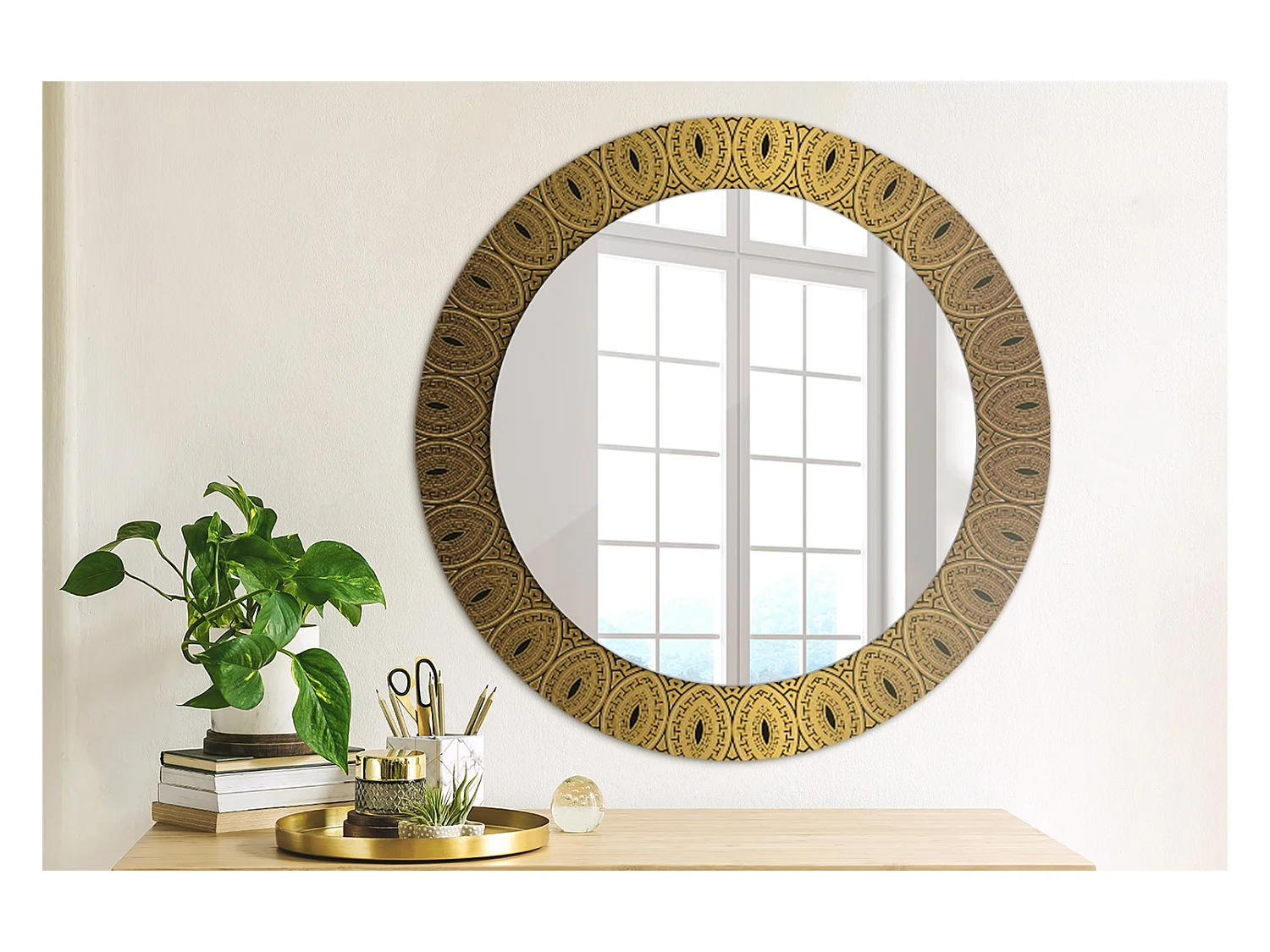 Miroir rond décoratif - Ornement grec - 70 cm