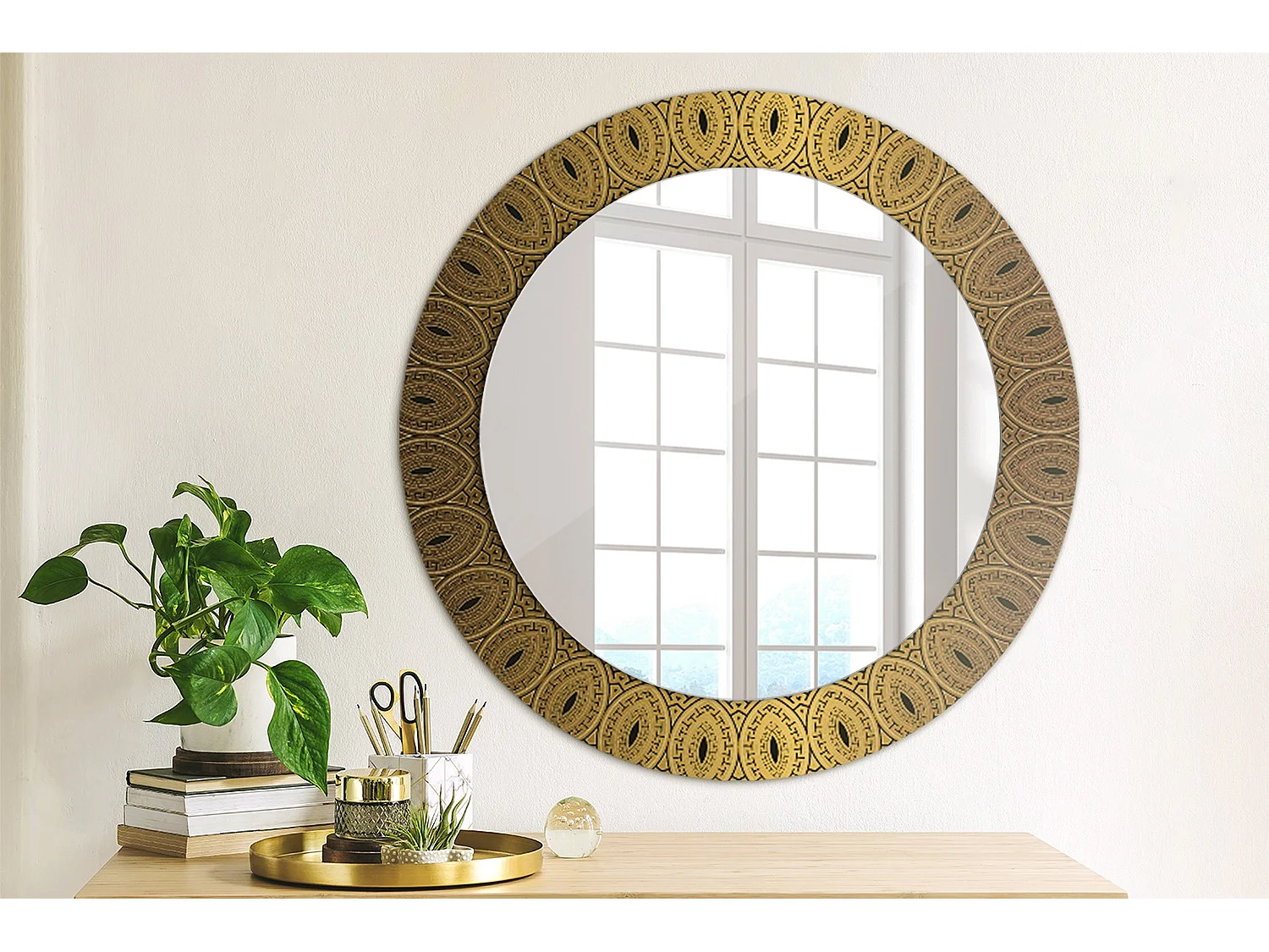 Miroir rond décoratif - Ornement grec - 70 cm