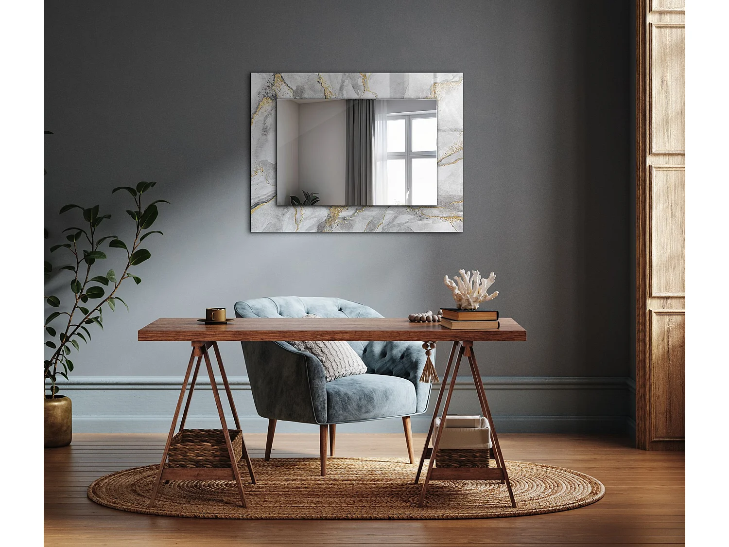 Dekorativer Spiegel mit Marmorrahmen mit Maserung, 80 x 60 cm