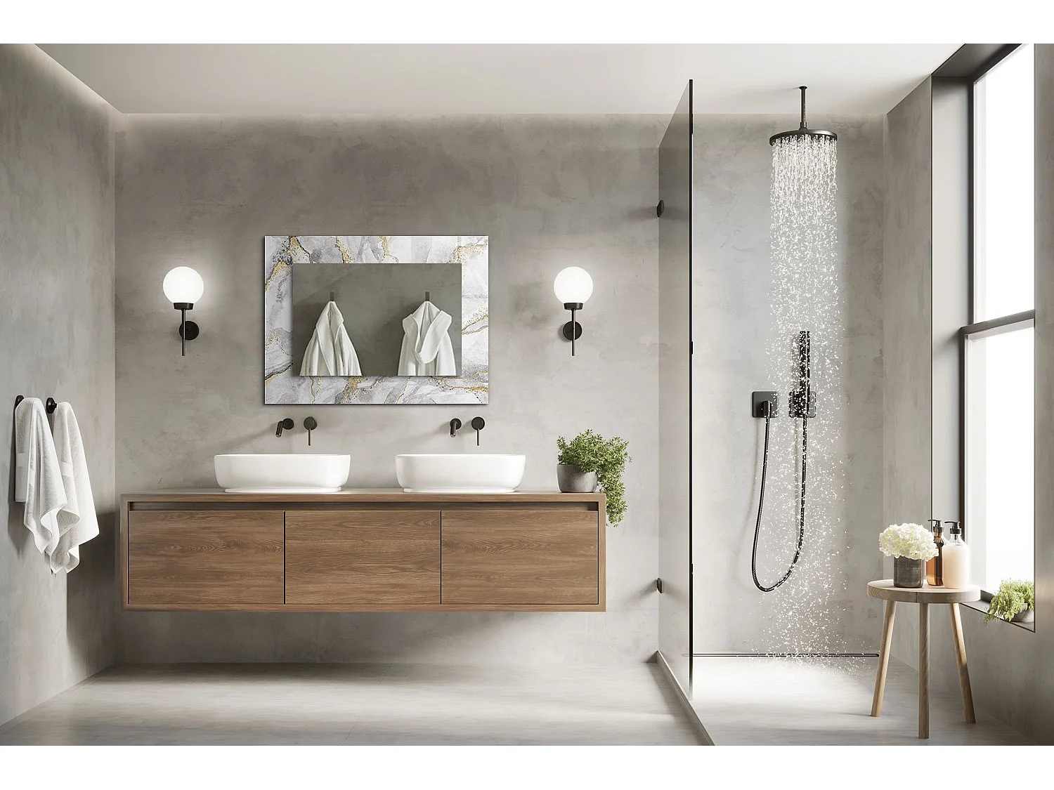 Dekorativer Spiegel mit Marmorrahmen mit Maserung, 80 x 60 cm