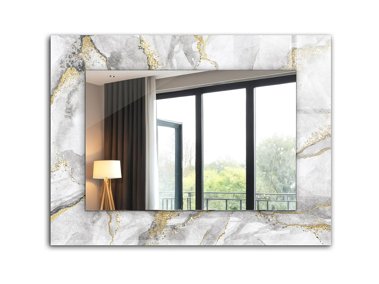 Decoratieve spiegel met een marmeren lijst met nerven 80 x 60 cm