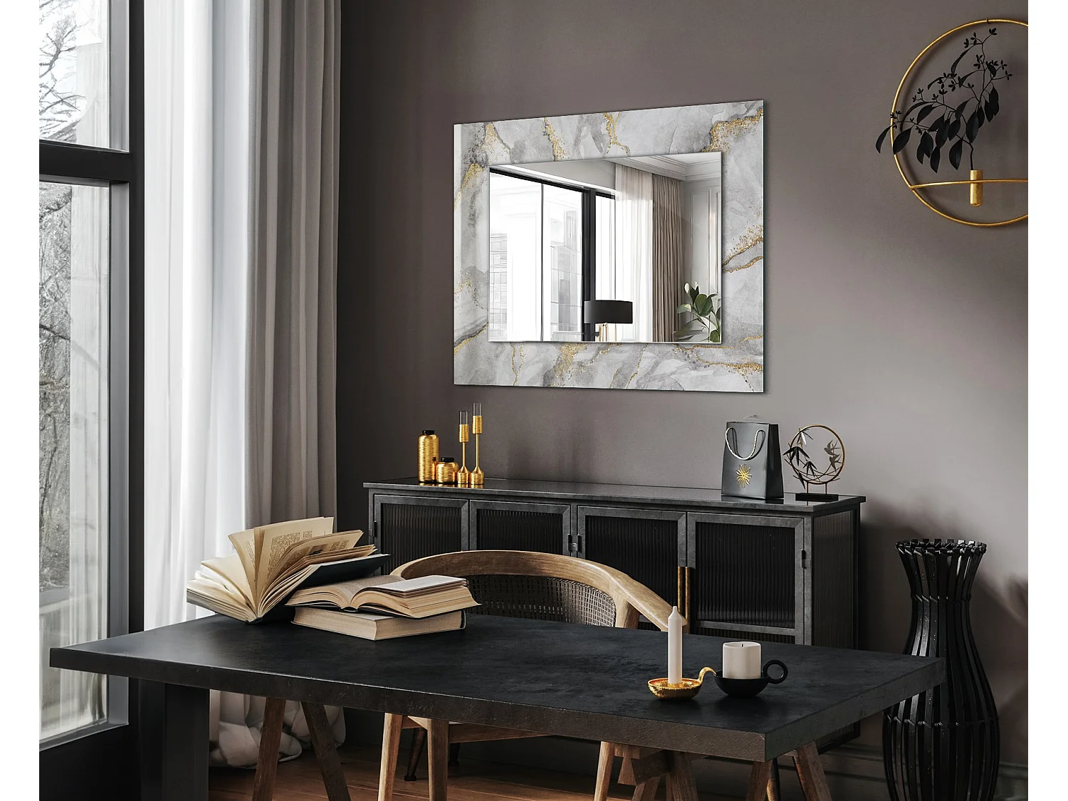 Dekorativer Spiegel mit Marmorrahmen mit Maserung, 80 x 60 cm