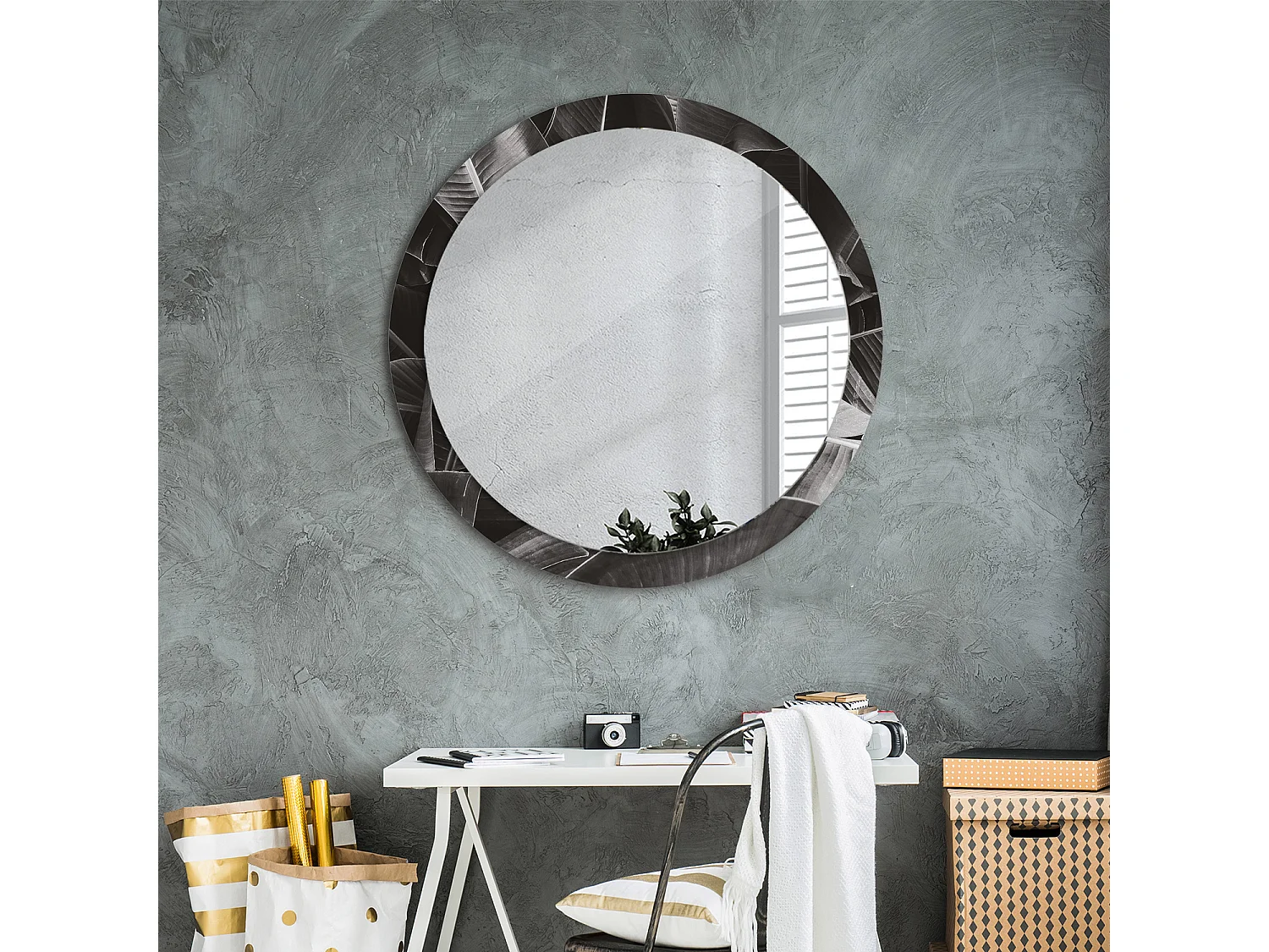 Dekorativer runder Spiegel – Tropische Palmen – 90 cm