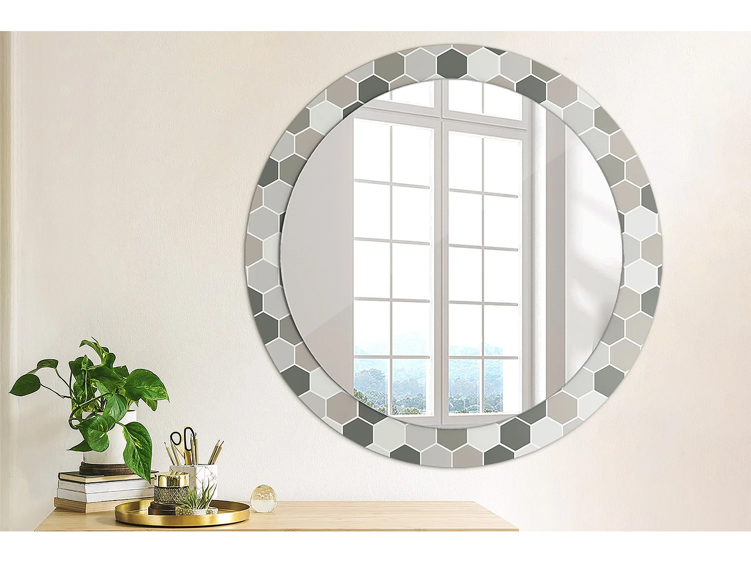 Dekorativer runder Spiegel - Sechseckmuster - 80 cm
