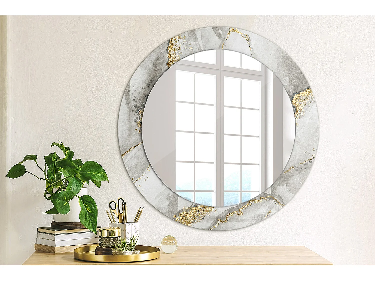 Runder dekorativer Spiegel - Marmormotiv - 60 cm