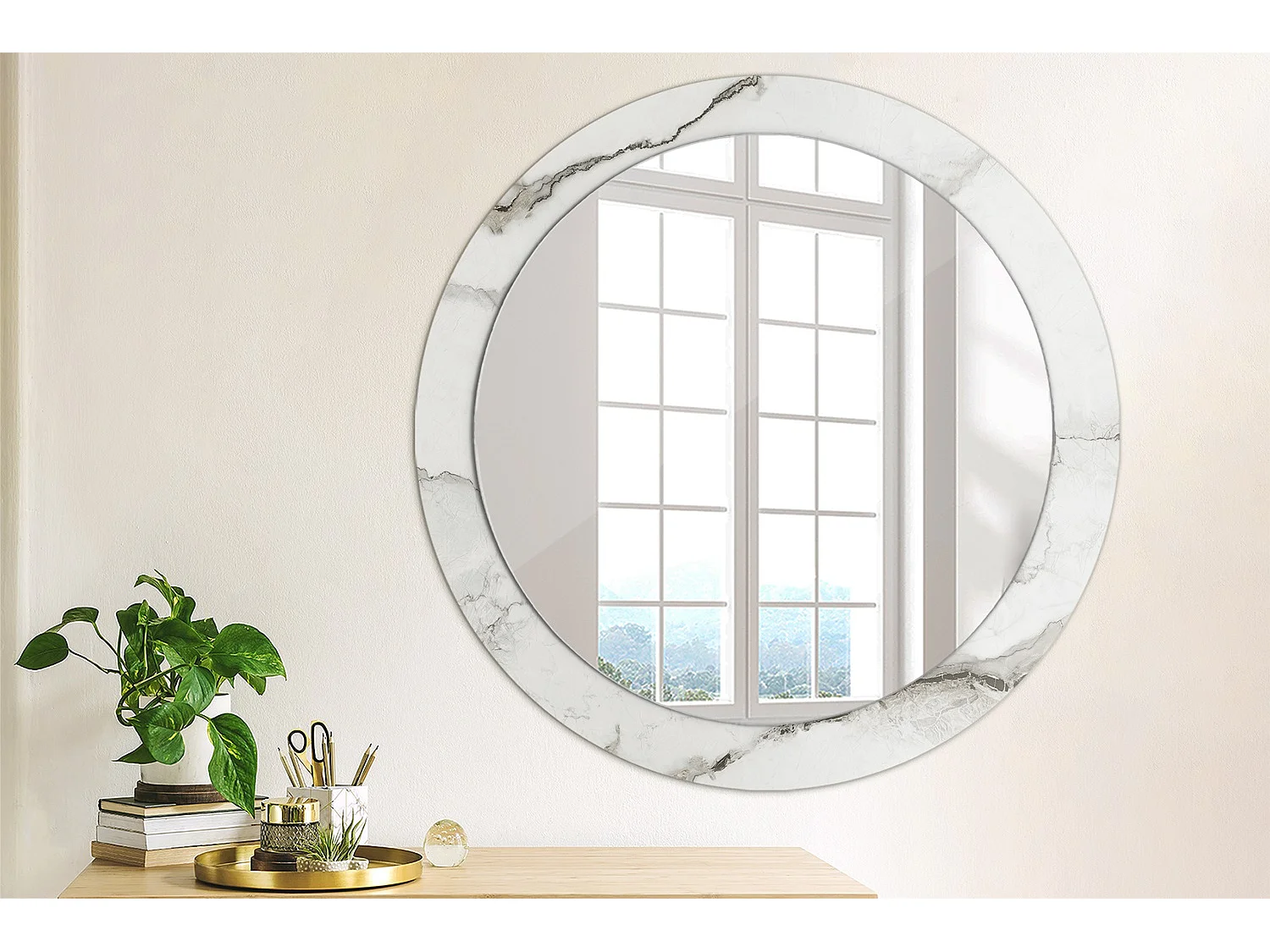 Ronde decoratieve spiegel - Wit marmer - 80 cm