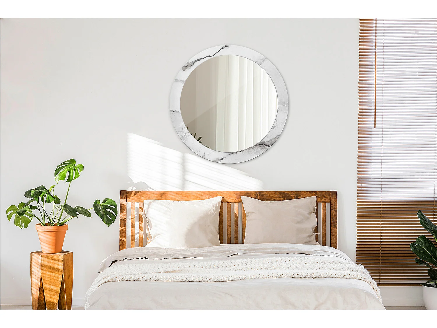 Ronde decoratieve spiegel - Wit marmer - 80 cm