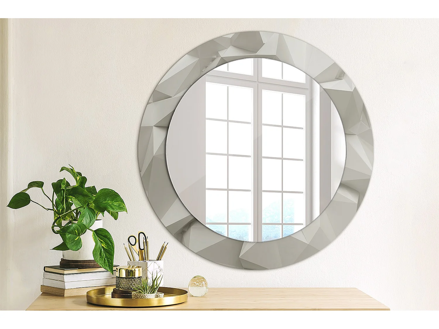 Ronde decoratieve spiegel - Abstract wit glas - 60 cm