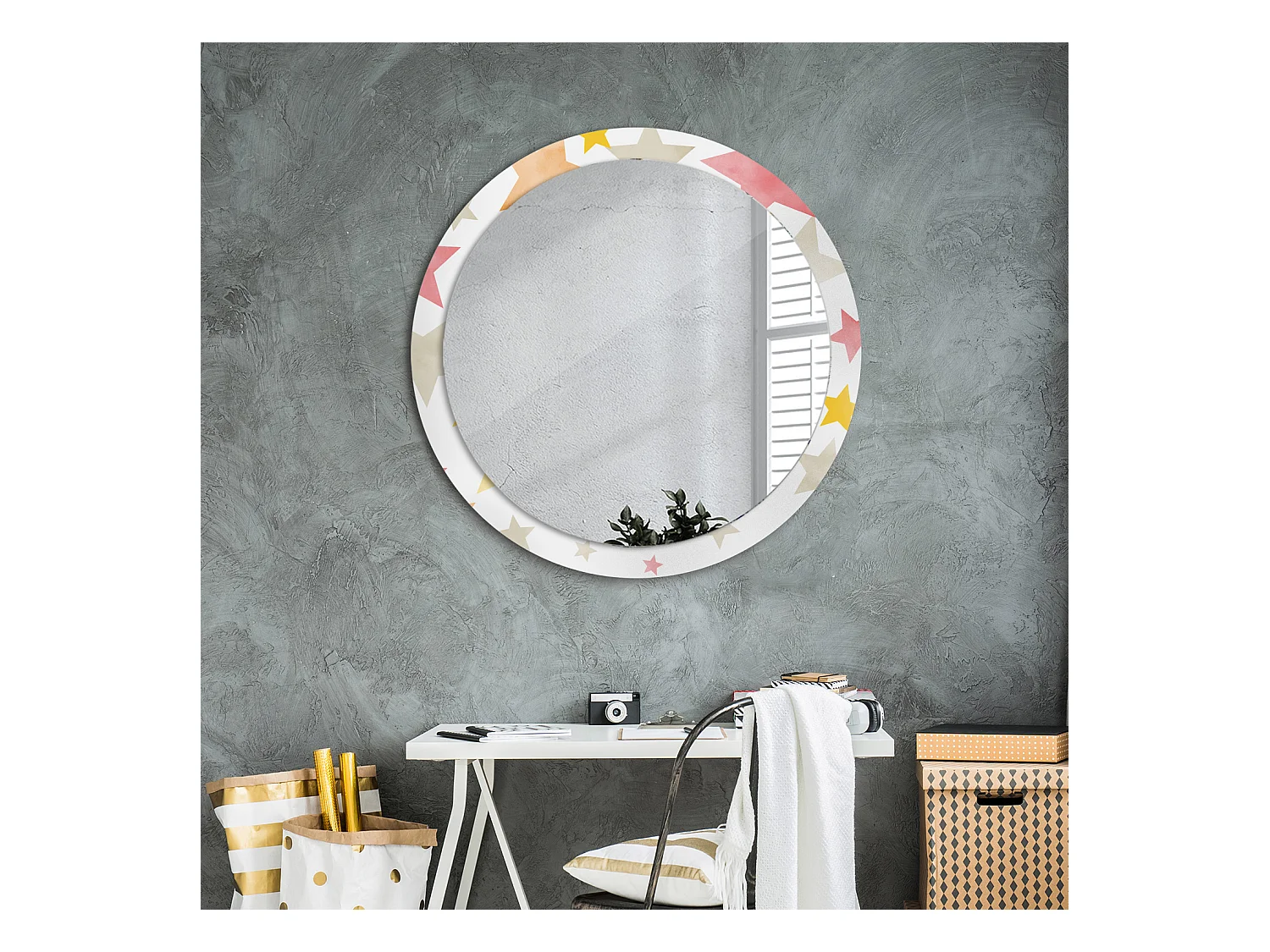 Miroir rond décoratif - Etoiles pastel - 90 cm