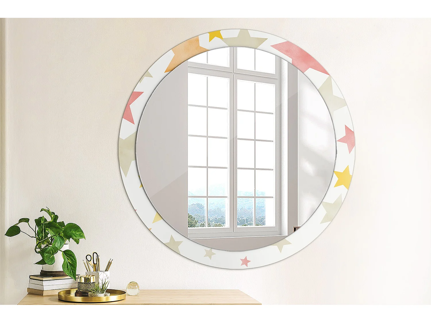 Ronde decoratieve spiegel - pastel sterren - 90 cm