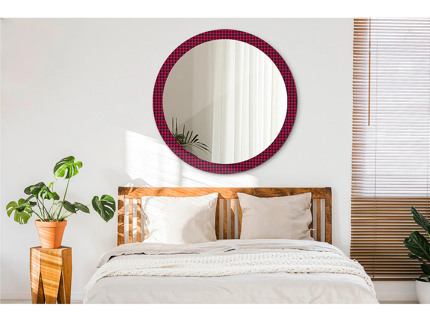 Dekorativer runder Spiegel - Rotes Gitter - 100 cm