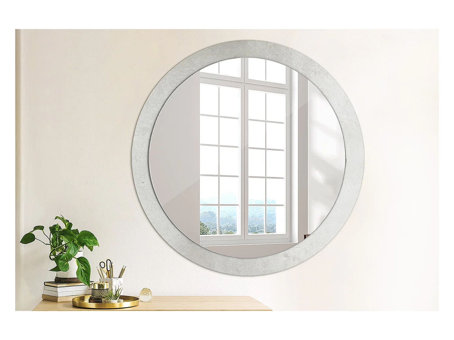 Runder dekorativer Spiegel - Betonstruktur - 90 cm