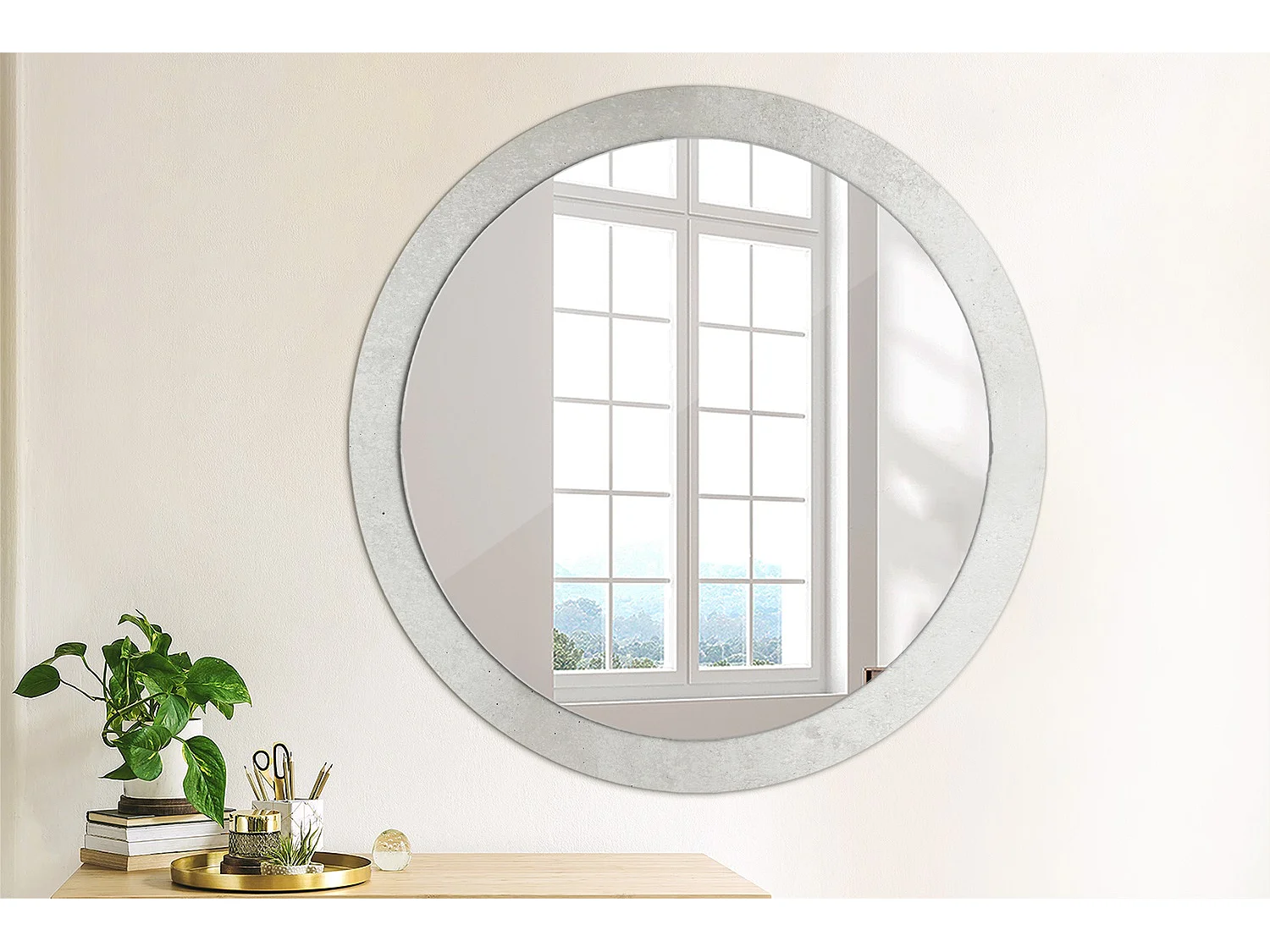 Espejo decorativo redondo - Textura hormigón - 90 cm