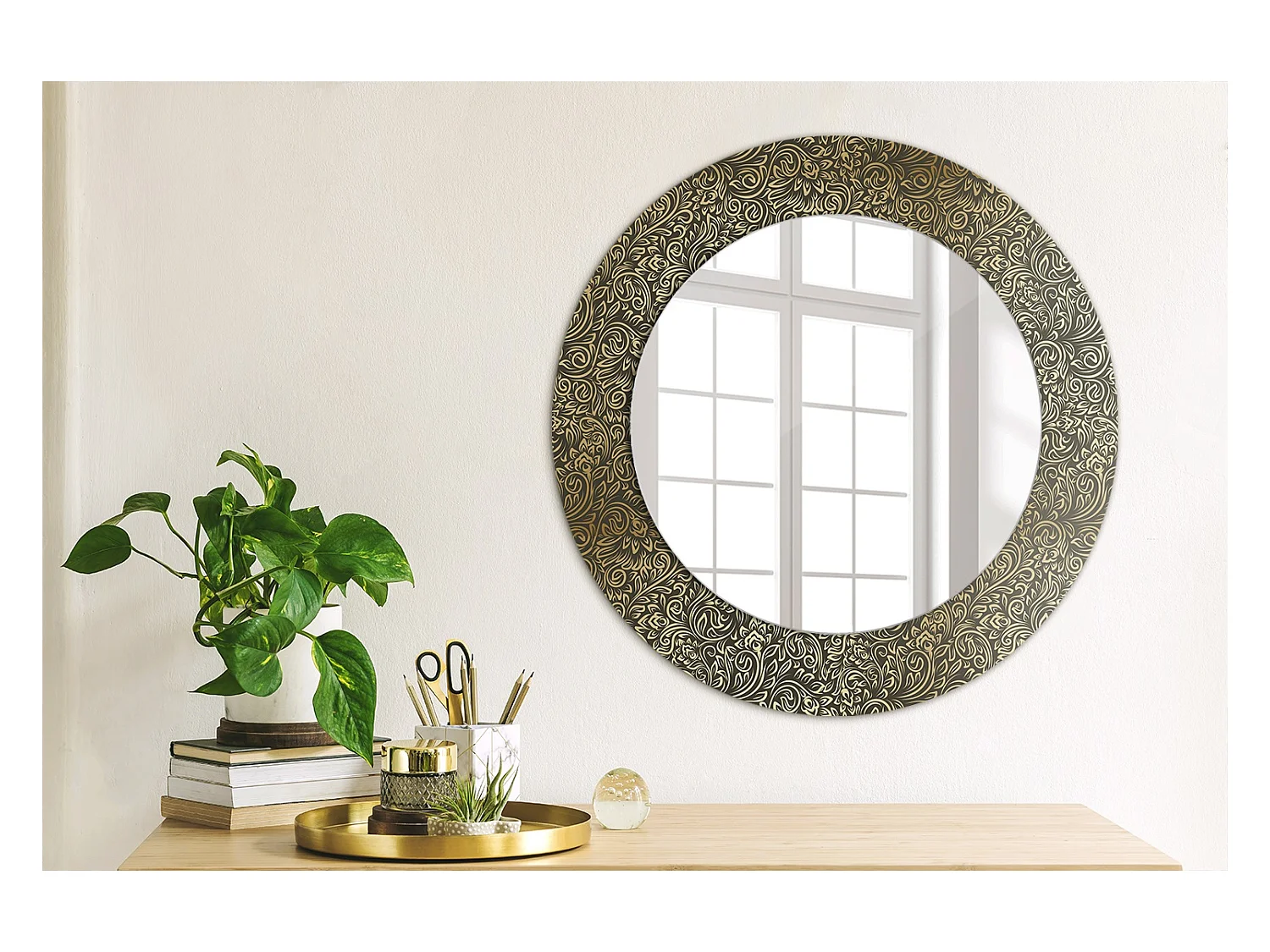 Runder dekorativer Spiegel - Blumenornament - 50 cm