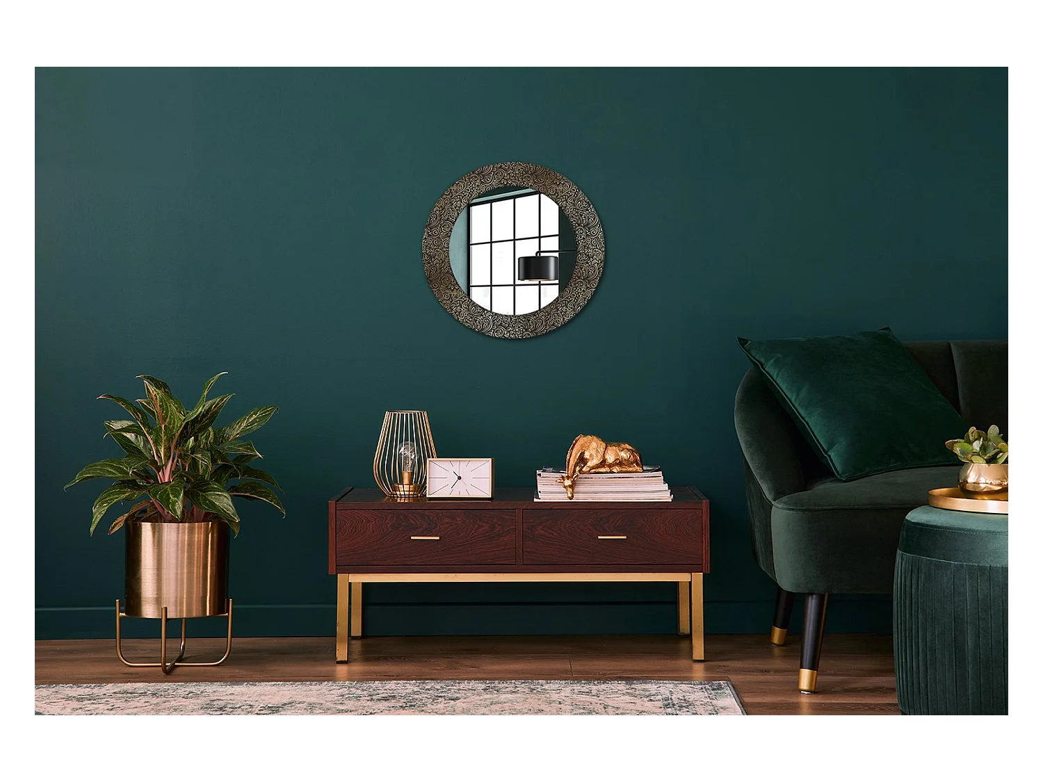 Runder dekorativer Spiegel - Blumenornament - 50 cm