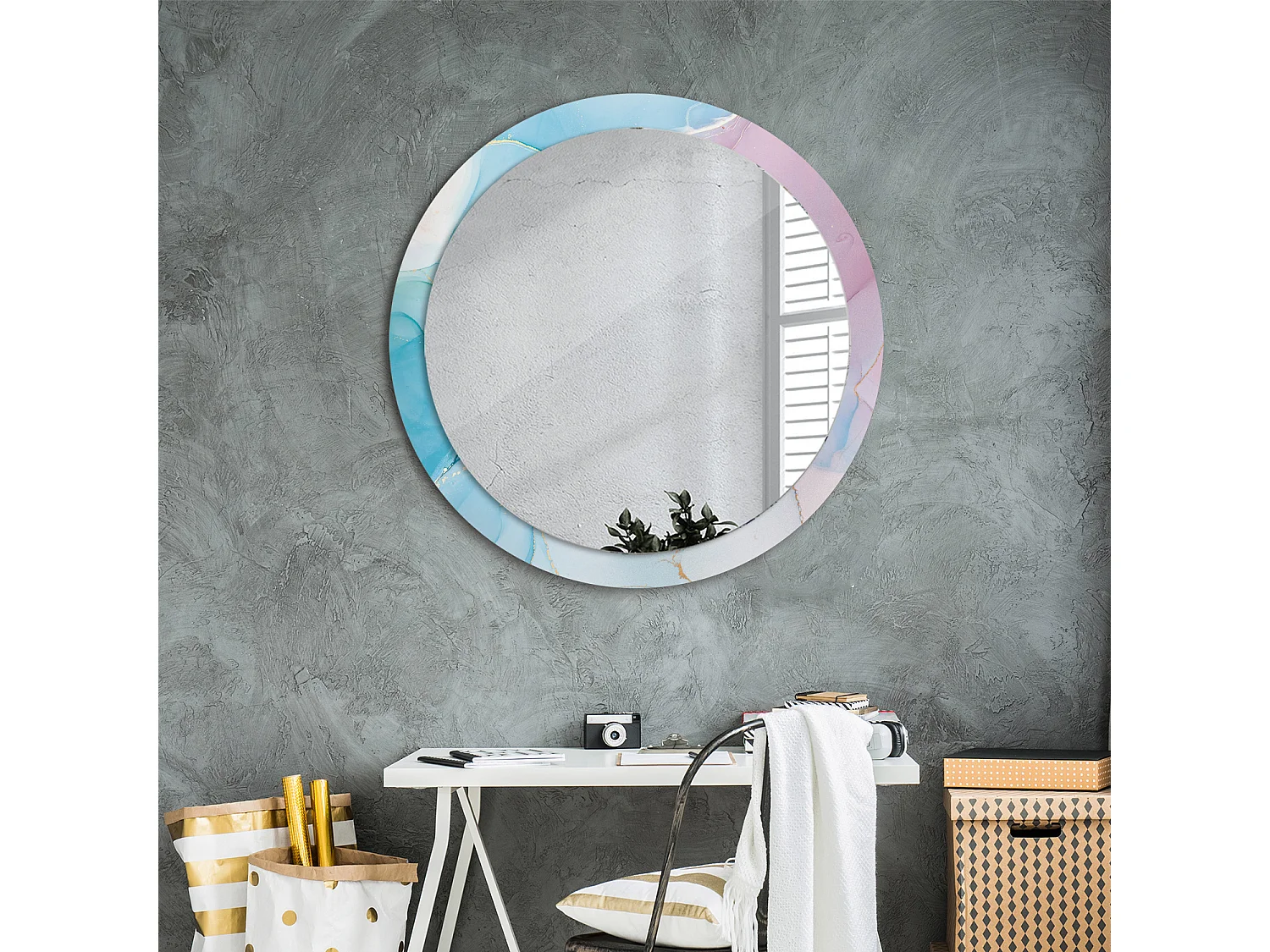 Dekorativer runder Spiegel – Marmor-Stil – 90 cm