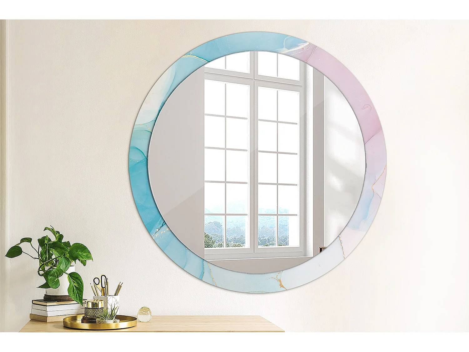 Dekorativer runder Spiegel – Marmor-Stil – 90 cm