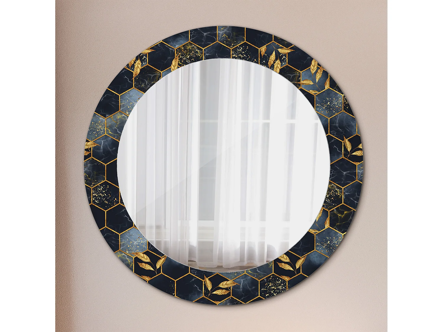 Ronde decoratieve spiegel - marmeren zeshoek - 60 cm