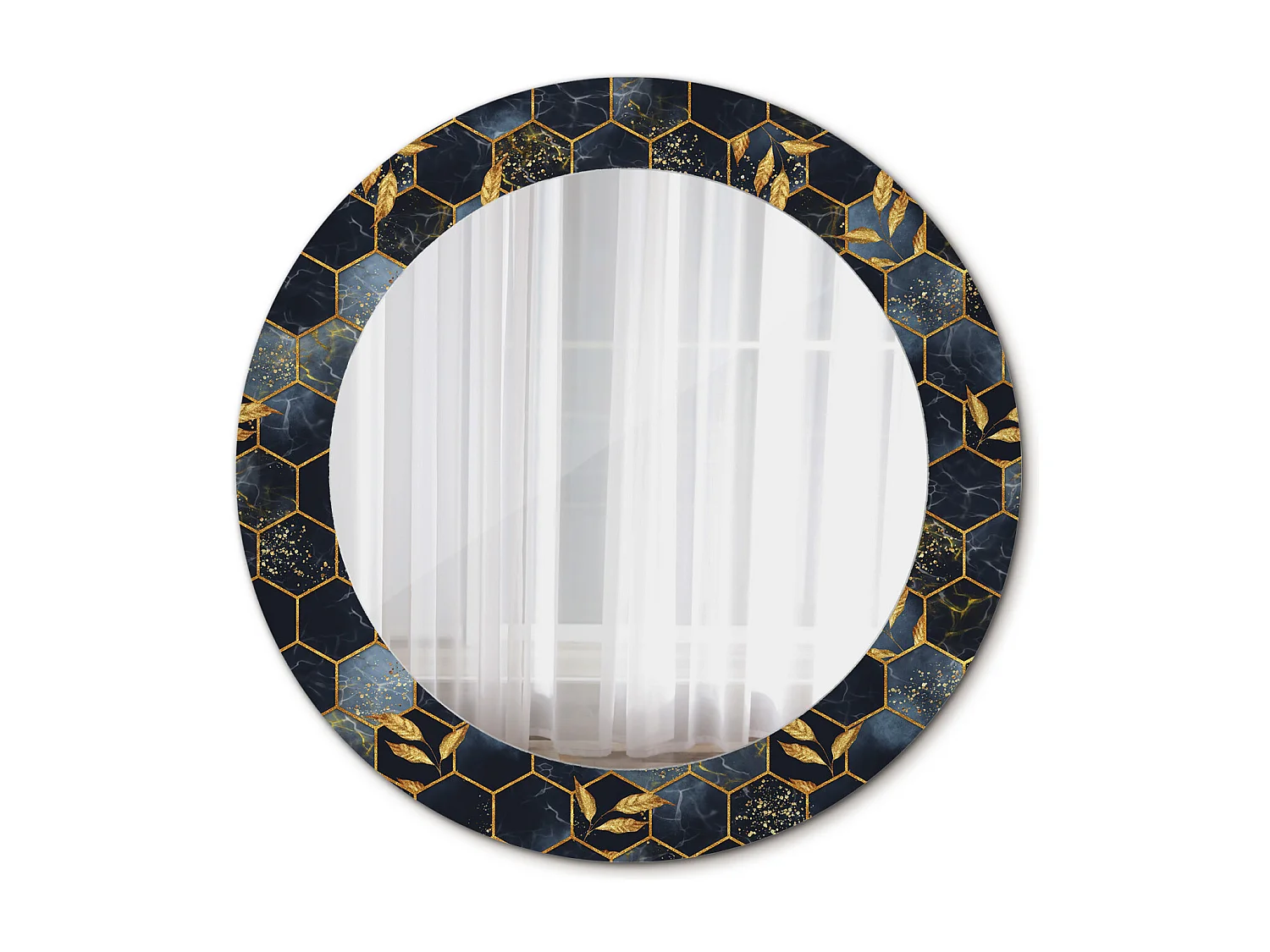 Miroir rond décoratif - Hexagone en marbre - 70 cm