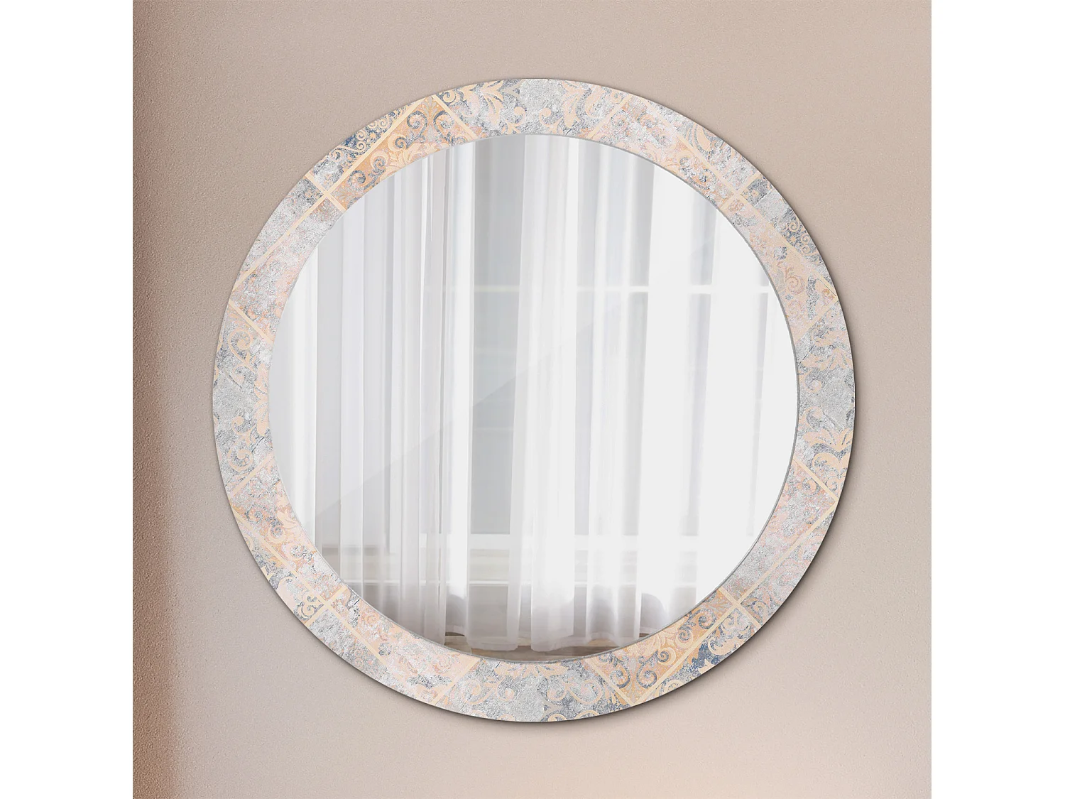 Dekorativer runder Spiegel – Gitterfliesen – 80 cm