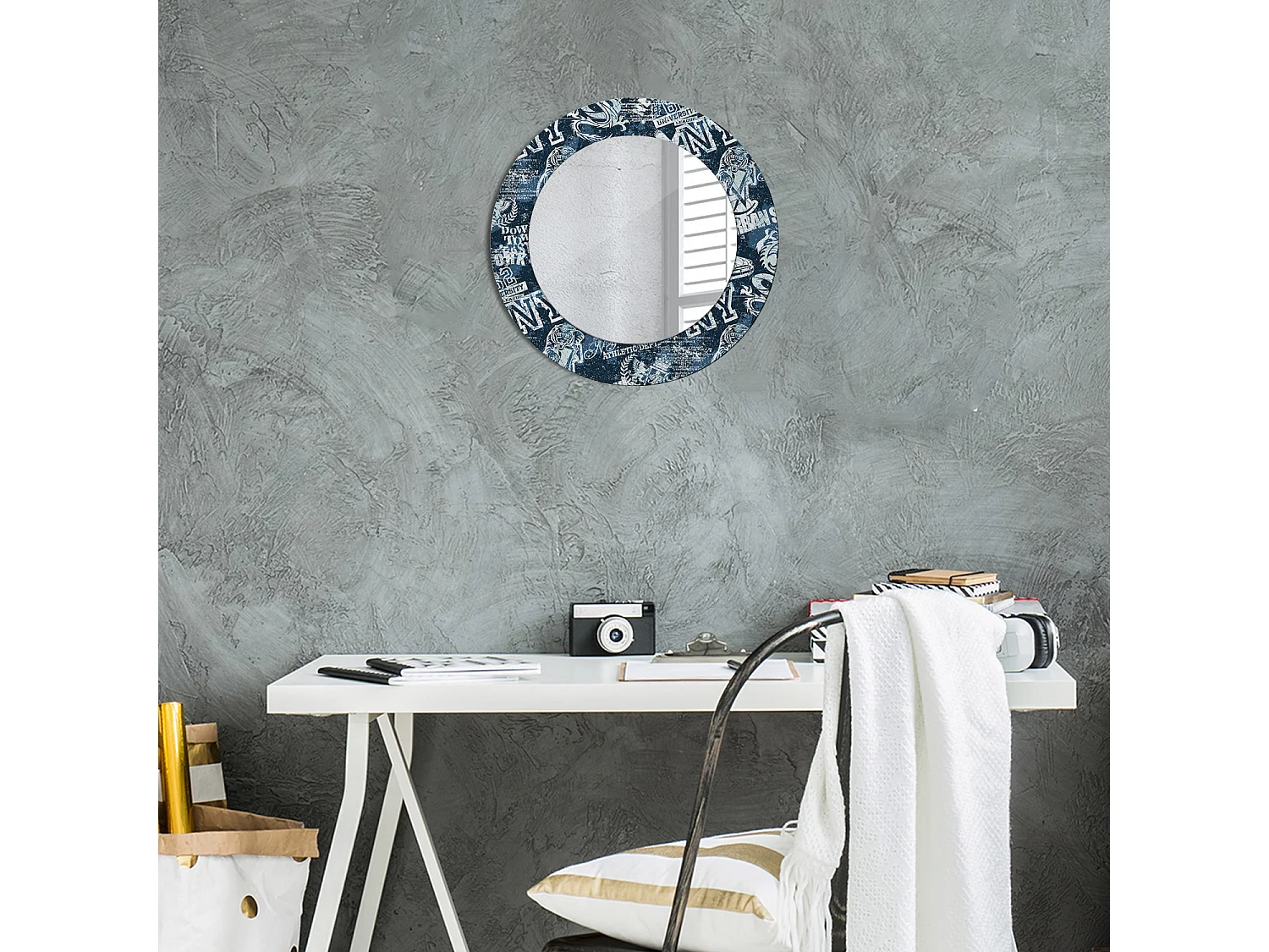 Decoratieve ronde spiegel - Collage New York - 50 cm