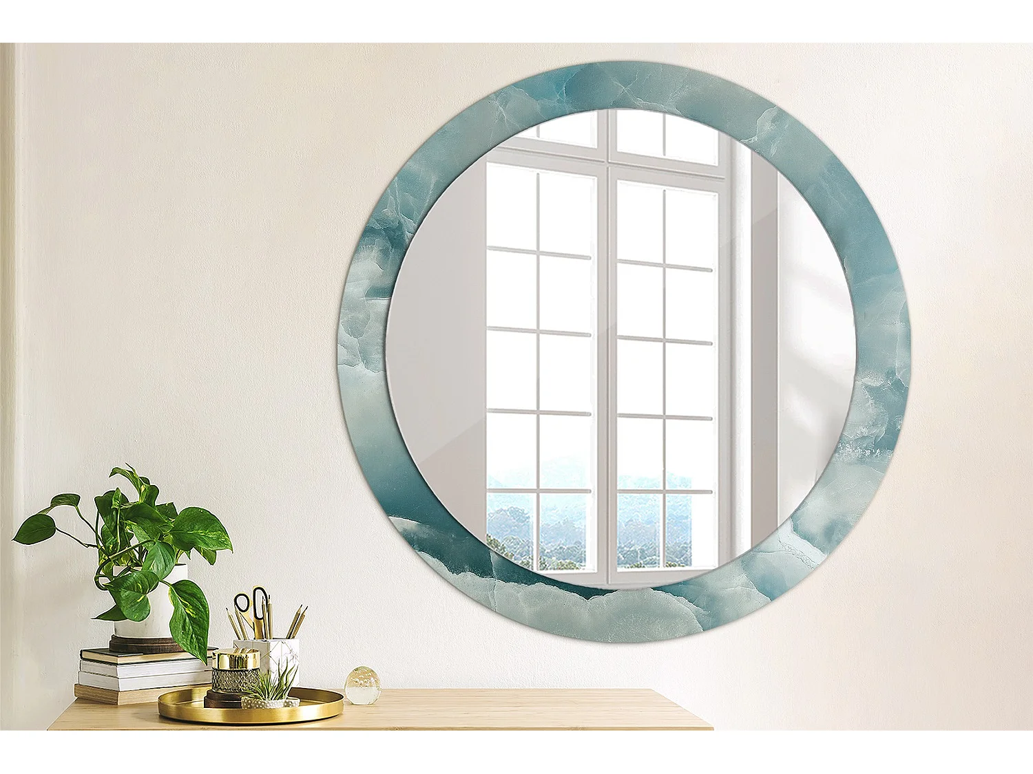 Runder dekorativer Spiegel - Blauer Onyxmarmor - 80 cm