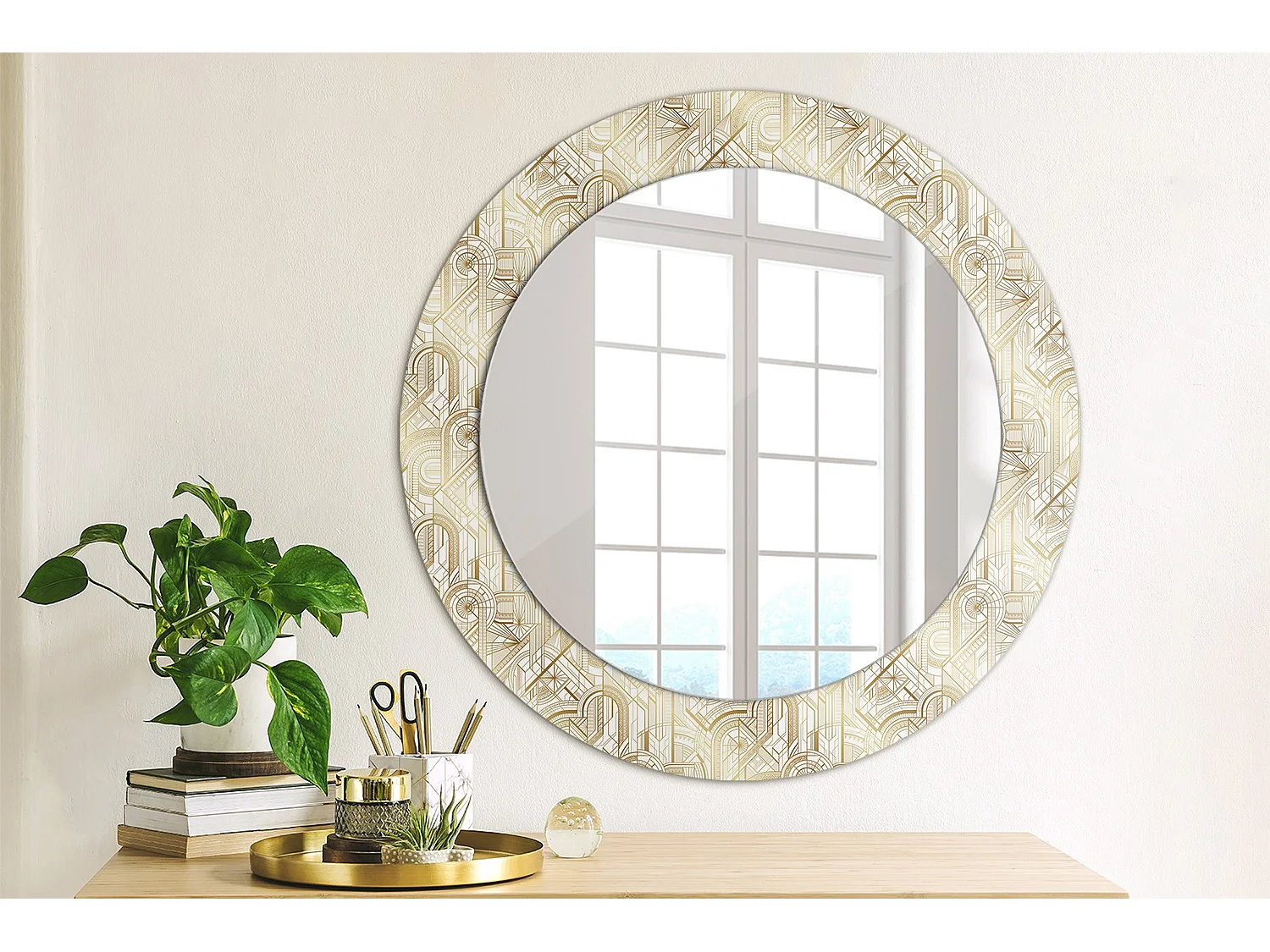 Miroir rond décoratif - Composition Art déco - 70 cm