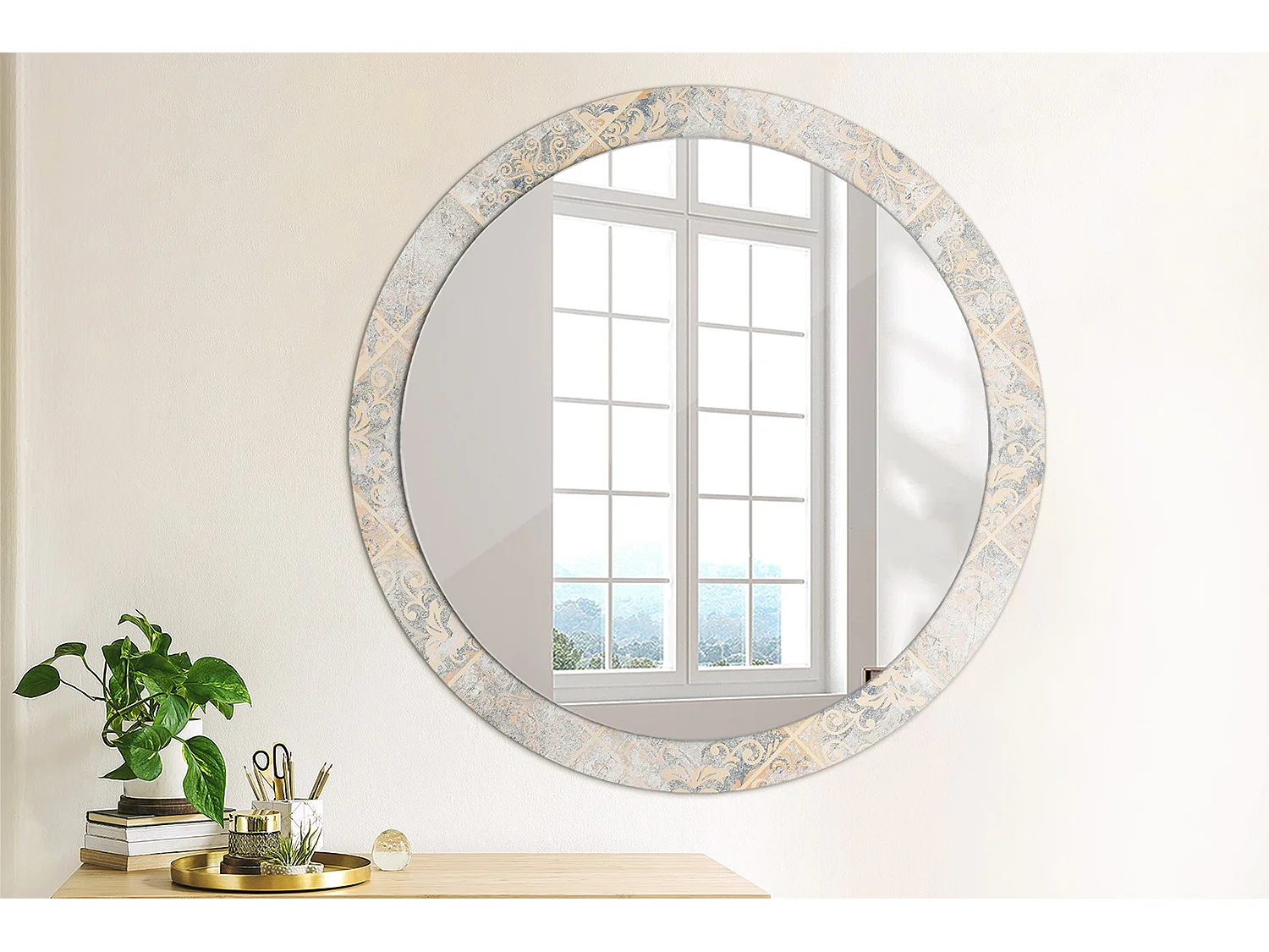 Miroir rond décoratif - Carreaux râpés - 90 cm