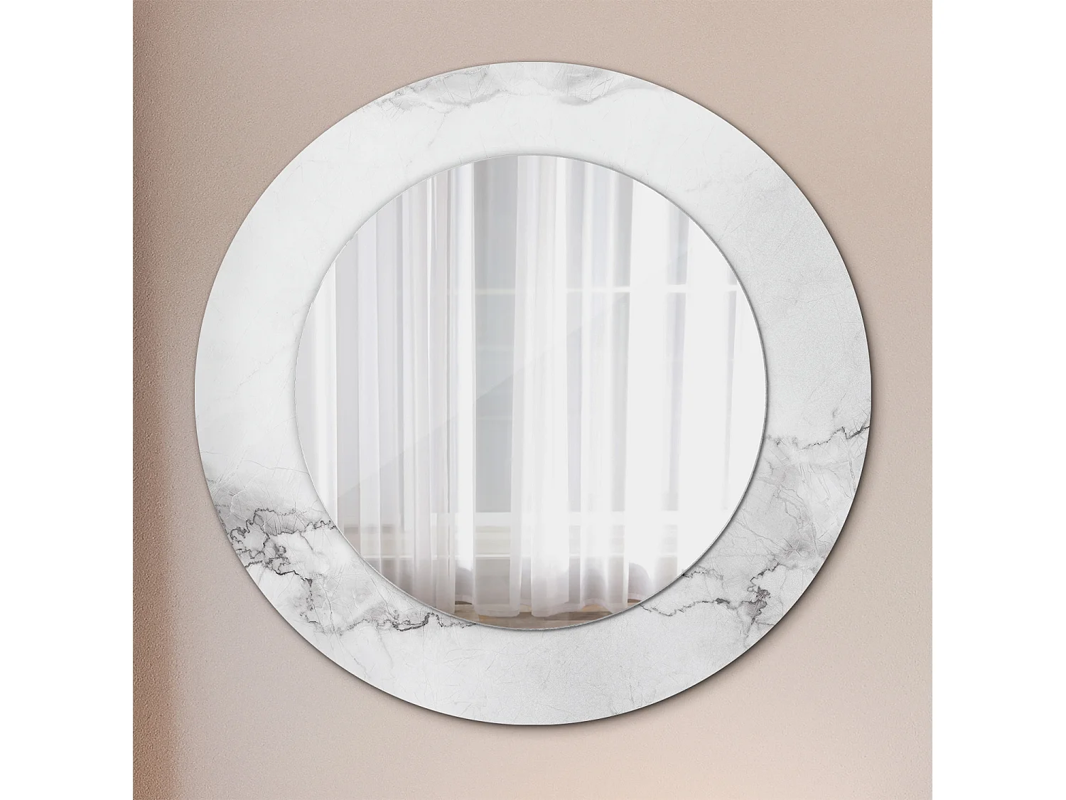 Miroir rond décoratif - Marbre blanc - 50 cm