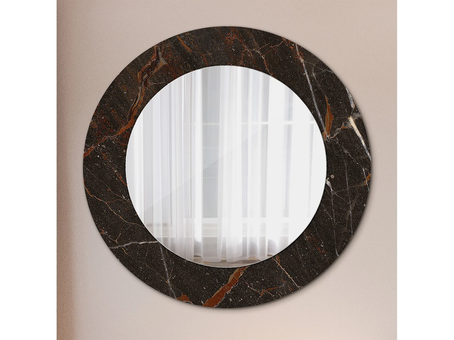 Runder dekorativer Spiegel - Brauner Marmor - 50 cm