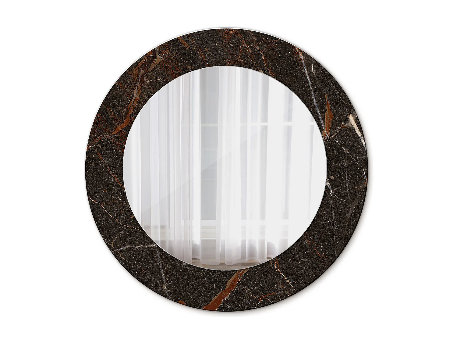 Miroir rond décoratif - Marbre marron - 50 cm