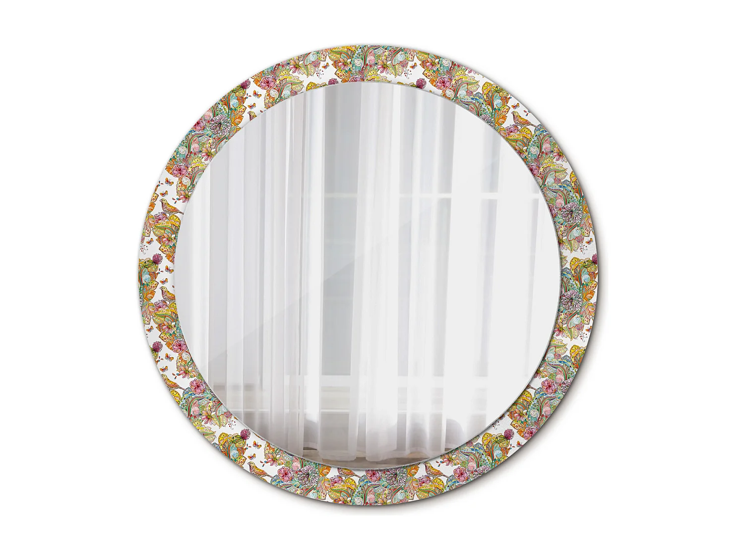 Ronde decoratieve spiegel - sprookjesbloemen - 90 cm