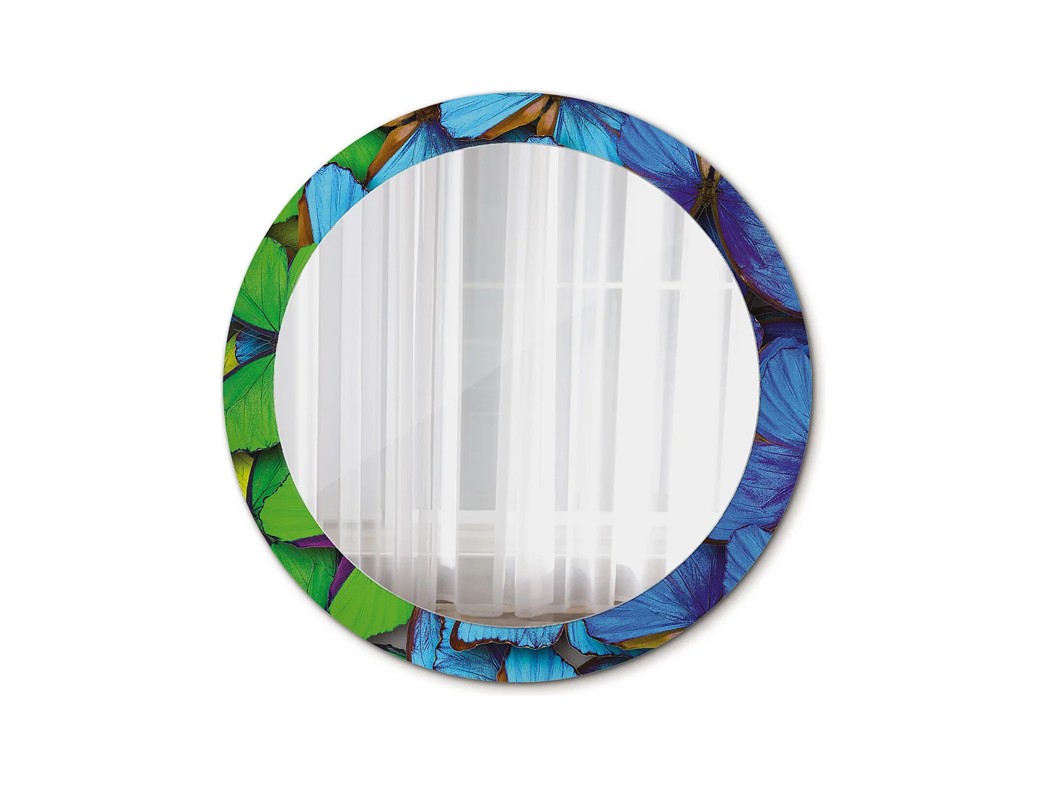 Miroir rond décoratif - Papillon bleu et vert - 80 cm