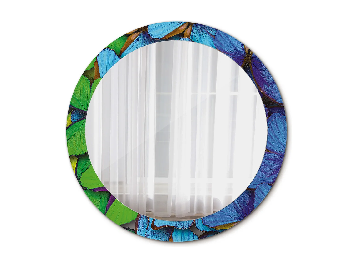 Miroir rond décoratif - Papillon bleu et vert - 80 cm