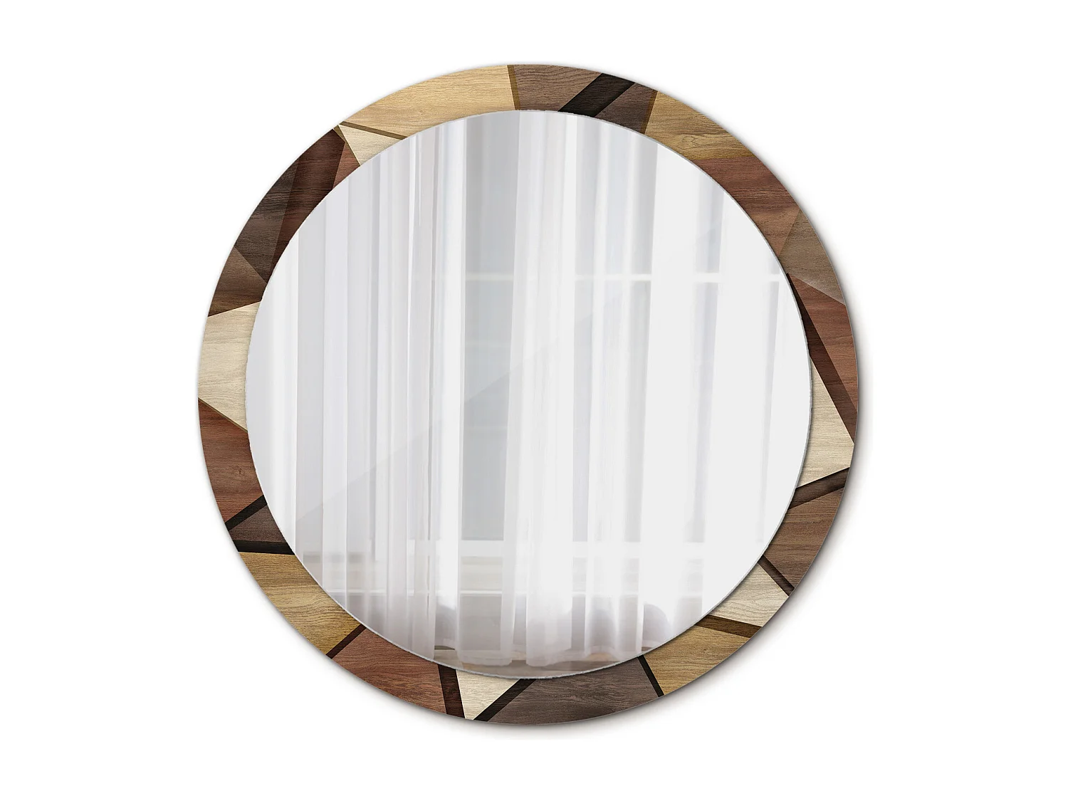 Dekorativer runder Spiegel – 3D-geometrisches Holz – 100 cm
