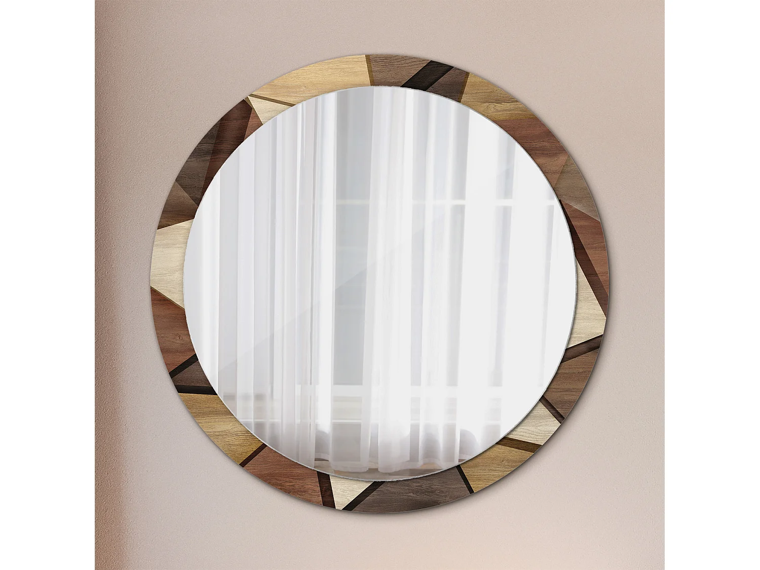 Dekorativer runder Spiegel – 3D-geometrisches Holz – 100 cm