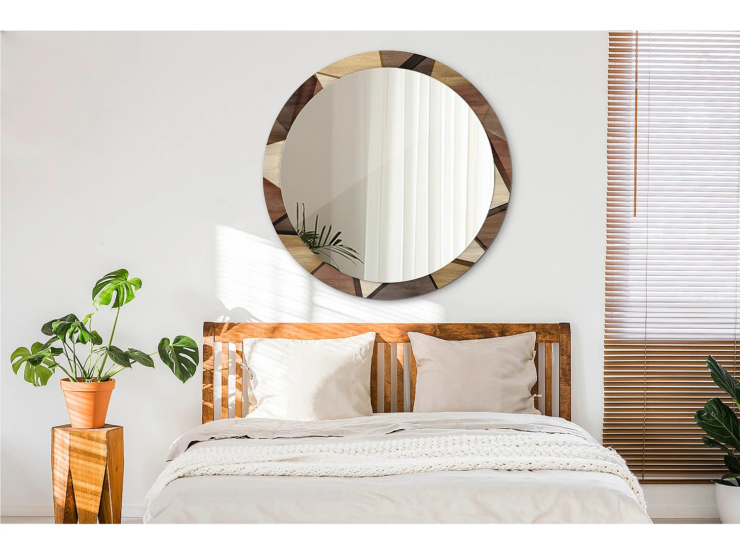 Dekorativer runder Spiegel – 3D-geometrisches Holz – 100 cm